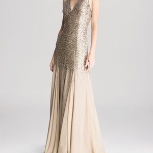Gold sequin Halston Heritage halter gown size 0